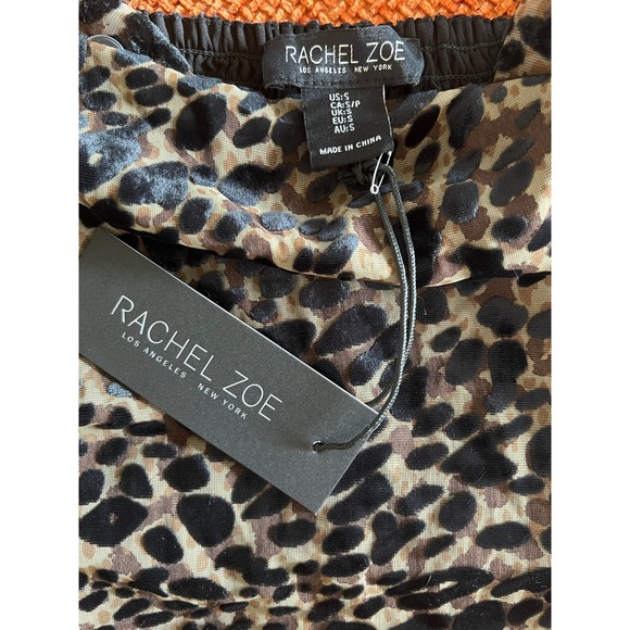 Rachel Zoe Leopard Print Velvet Burnout NWT Smocked Crop Tank Top Small - Picture 6 of 7